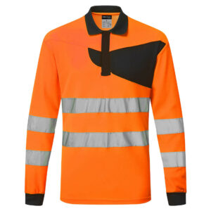 PORTWEST PW220 - PW2 Hi-Vis Polo Shirt L/S Orange/Black